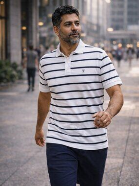 Brooks Brothers White & Black Striped Performance Polo – Size XXL
